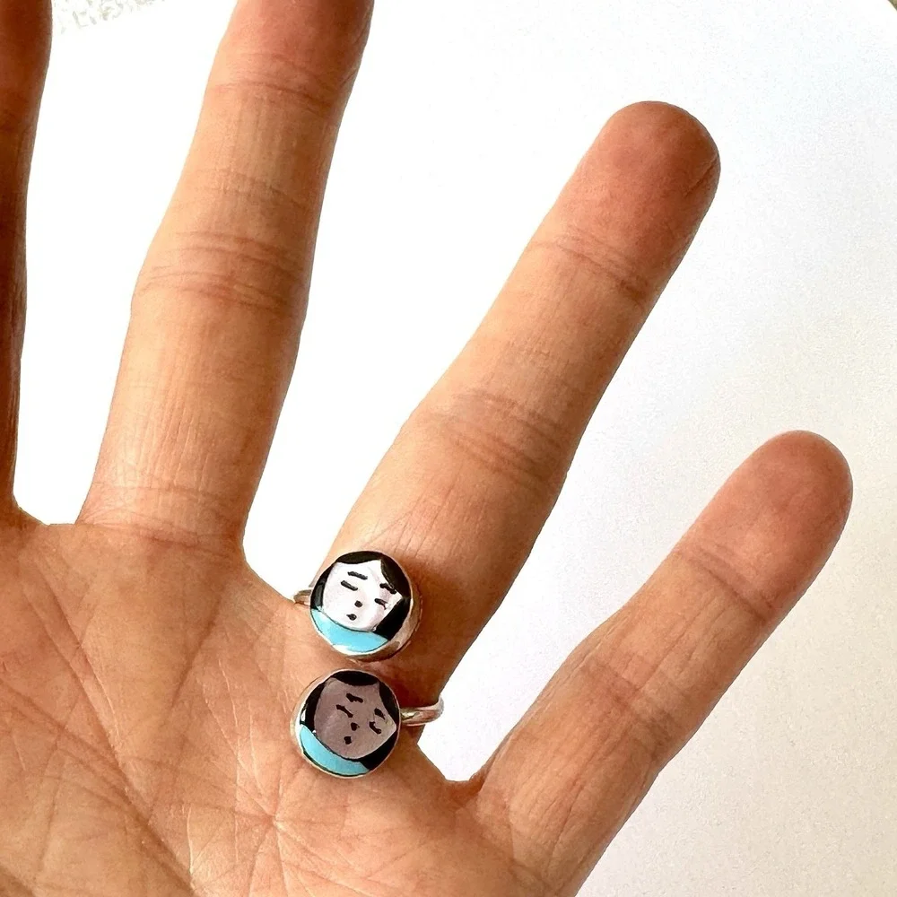 Zuni Indian Maiden Ring‎ Wrap Adjustable Sz 8 Turquoise Inlay Woman Native Amer